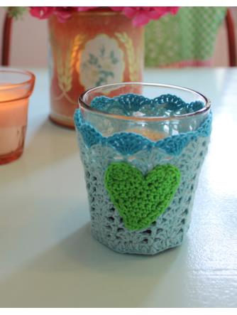 Kaffevarmer - Lyseblå m/æblegrønt hjerte